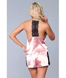 Two-piece Relaxed Fit Satin Cami And Short Set - 1x/2x