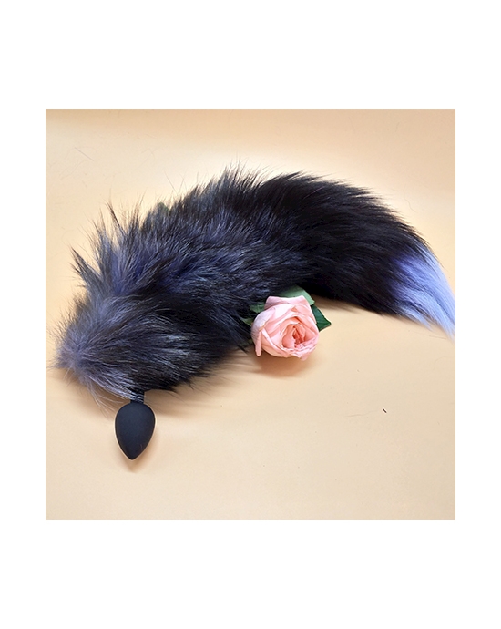 Silicone Butt Plug With Black And Blue Tipped Tail