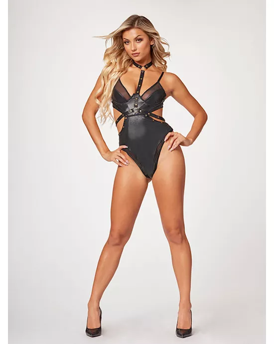 Midnight Love Vegan Leather Two Piece Teddy Set Stm-11524-black-l