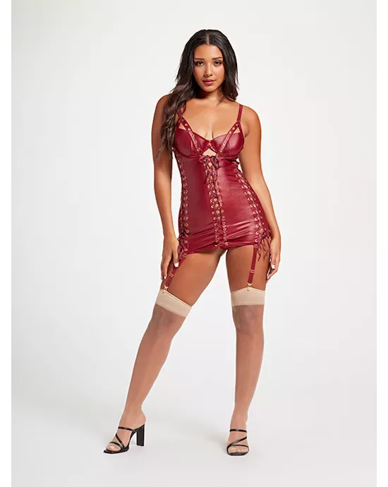 Midnight Love Vegan Leather Two Piece Chemise And Panty Set