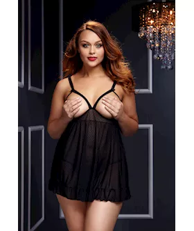 Sheer Babydoll w Open Cup Bra and Panty