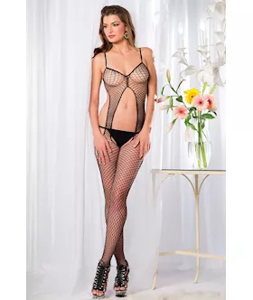 Suspender Front With Open Back Bodystocking