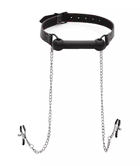 Strict Silicone Bit Gag With Nipple Clamps