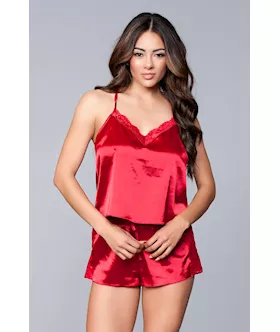 TwoPiece Relaxed Fit Satin Cami and Short Set