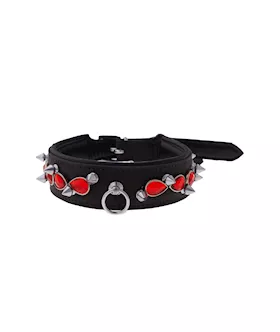 Bound X Spiked Collar With Red Gems