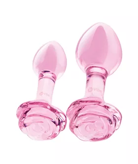 B Vibe Pink Roses Glass Butt Plug Training Set