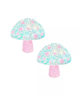 Alice Down The Rabbit Hole Super Blacklight Glitter Shroom Nipple Cover Pasties