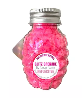Raspberry Rushie Reflective Neon Pink UV Cosmetic Glitter Glitz Grenade Keychain in Aloe Gel