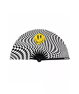 Trippy Checkers Melty Face Blacklight Reactive Folding Fan
